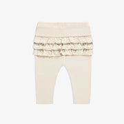 Legging crème à volants en tricot côtelé biologique, naissance || Cream legging with ruffles in organic ribbed knit, newborn