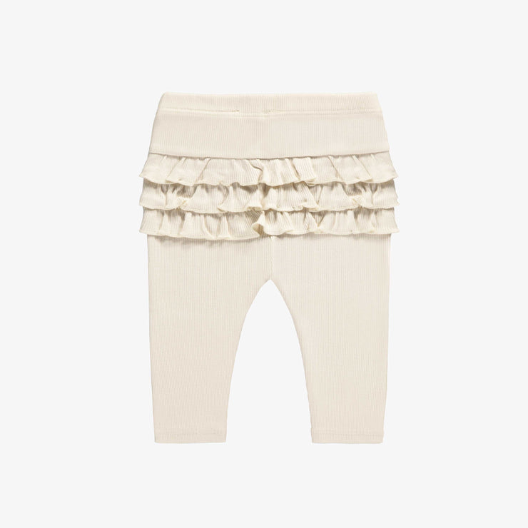 Legging crème à volants en tricot côtelé biologique, naissance || Cream legging with ruffles in organic ribbed knit, newborn