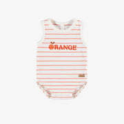 Cache-couche blanc à rayures oranges en coton biologique, naissance || White bodysuit with oranges stripes in organic cotton, newborn
