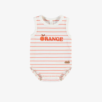 Cache-couche blanc à rayures oranges en coton biologique, naissance || White bodysuit with oranges stripes in organic cotton, newborn