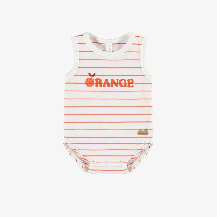Cache-couche blanc à rayures oranges en coton biologique, naissance || White bodysuit with oranges stripes in organic cotton, newborn