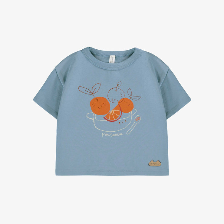 T-shirt à manches courtes bleu avec illustration, naissance || Blue short sleeves t-shirt with print, newborn