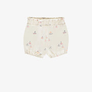 Ensemble deux-pièces veste et short crème avec motif de voiliers en coton biologique, naissance