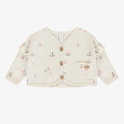 Ensemble deux-pièces veste et short crème avec motif de voiliers en coton biologique, naissance