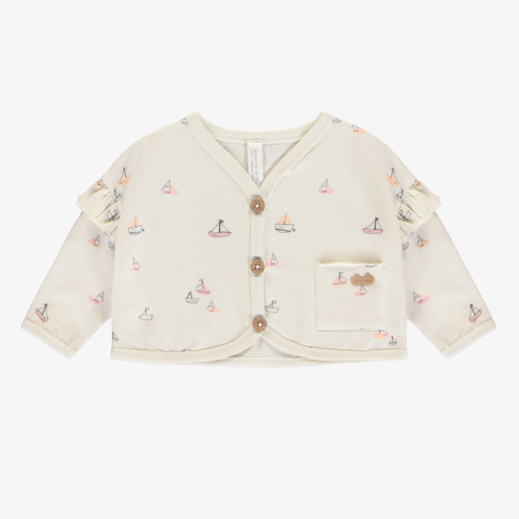 Ensemble deux-pièces veste et short crème avec motif de voiliers en coton biologique, naissance