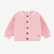 Veste de maille côtelée manches longues rose, naissance || Ribbed knit vest long sleeves pink, newborn