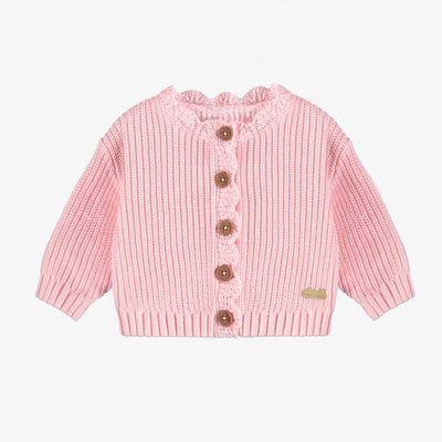 Veste de maille côtelée manches longues rose, naissance || Ribbed knit vest long sleeves pink, newborn