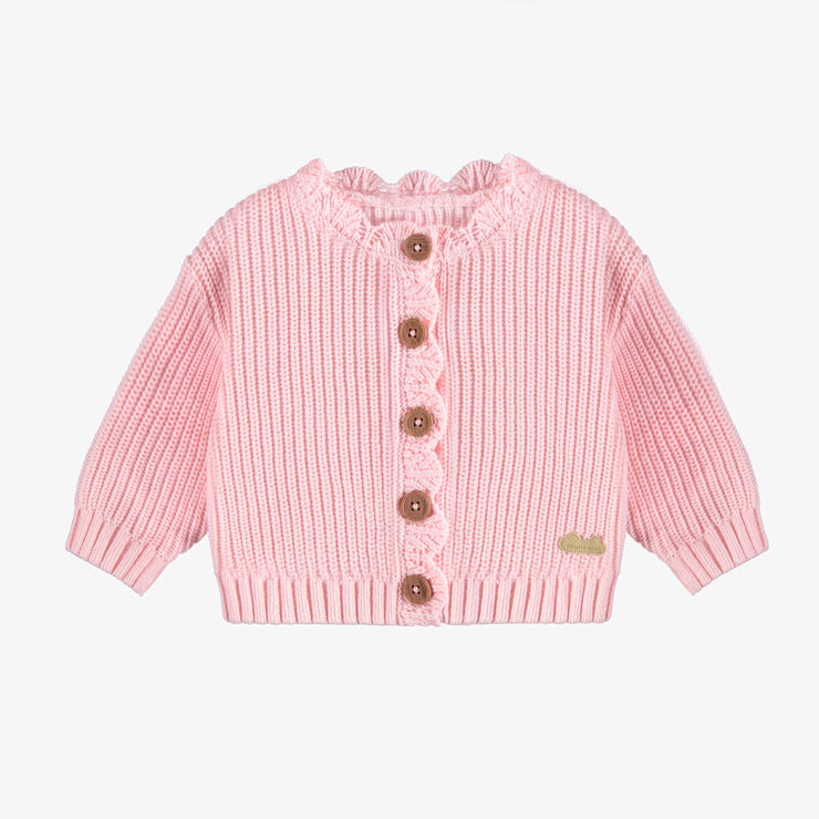 Veste de maille côtelée manches longues rose, naissance || Ribbed knit vest long sleeves pink, newborn