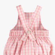 Une pièce à bretelles larges rose et blanc à carreaux en seersucker, naissance || Pink and white plaid one-piece with large straps in seersucker, newborn