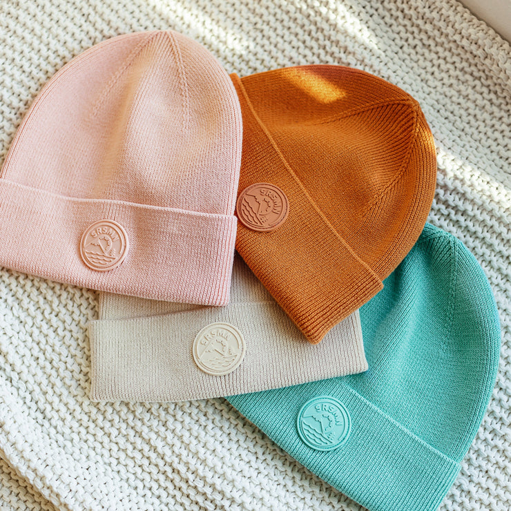Tuque de maille pêche, enfant || Peach knitted toque, child