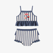 Maillot de bain deux pièces bleu et blanc à volants, bébé