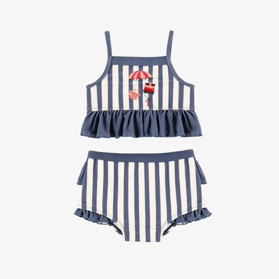 Maillot de bain deux pièces bleu et blanc à volants, bébé