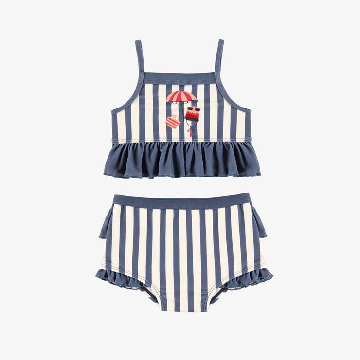 Maillot de bain deux pièces bleu et blanc à volants, bébé
