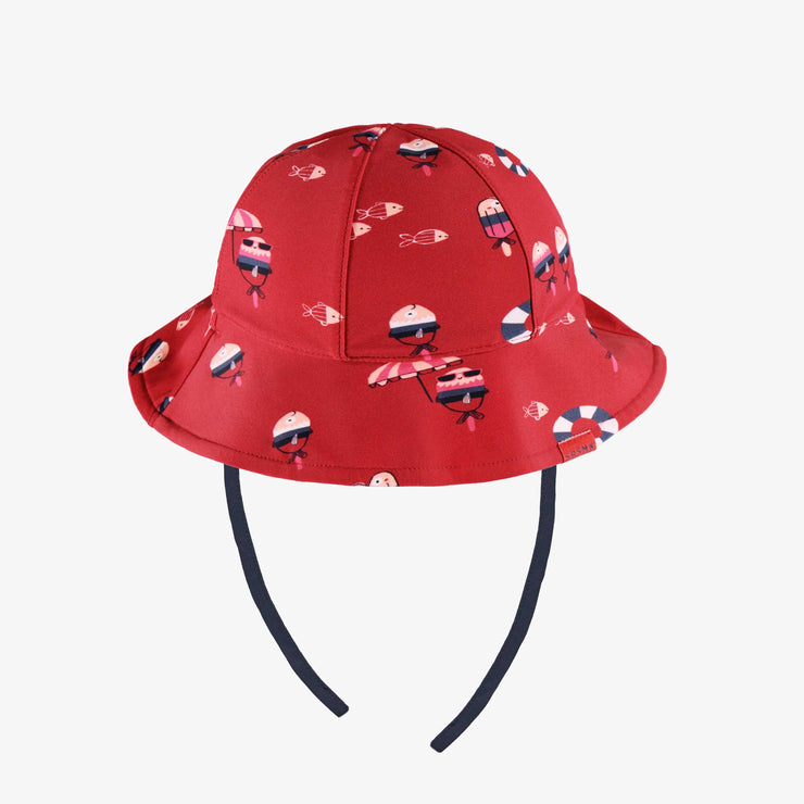 Chapeau de soleil rouge réversible marine avec motif, bébé