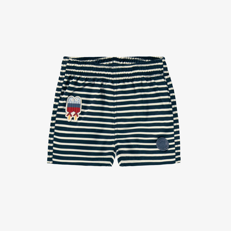 Bermuda de bain blanc et bleu marine à rayures, bébé