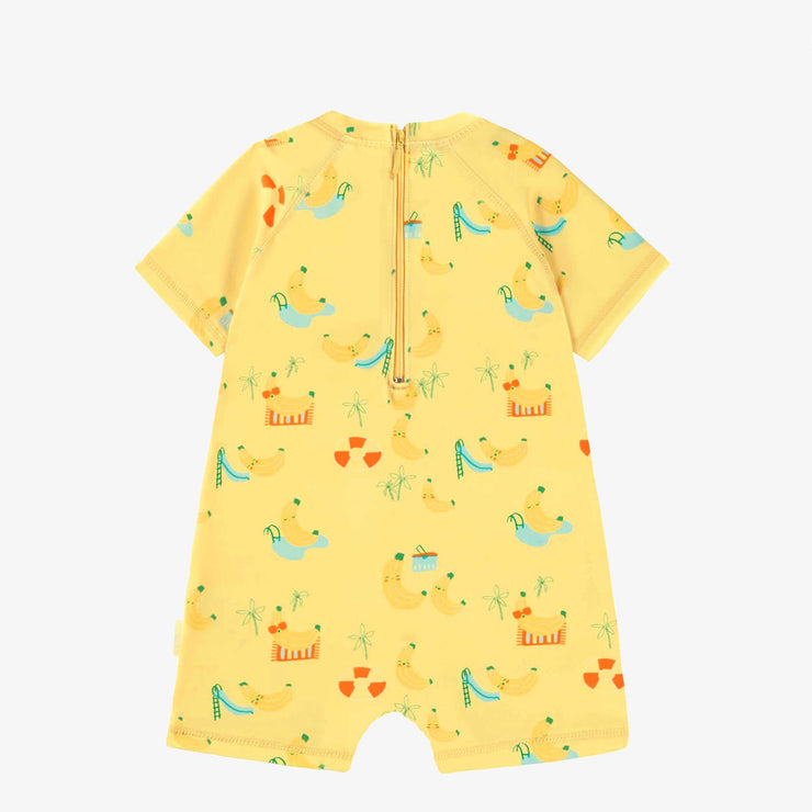 Dos du maillot de bain une pièce jaune à motif de bananes, bébé