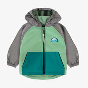 Manteau à capuchon vert, turquoise et gris en coquille souple, bébé