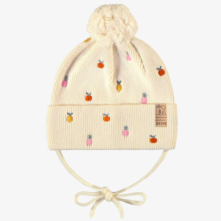 Tuque en tricot crème avec broderies fruitées, bébé