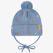 Tuque bleue en tricot avec broderies fruitées, bébé