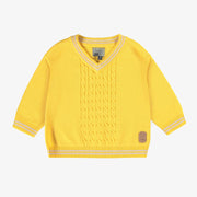 Chandail en tricot jaune col V, bébé