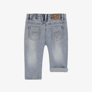 Dos du jean bleu pâle avec broderie florale, bébé