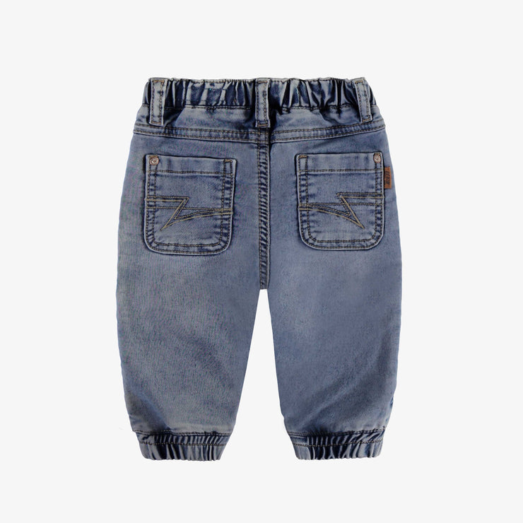 Dos du jean bleu style jogger, bébé