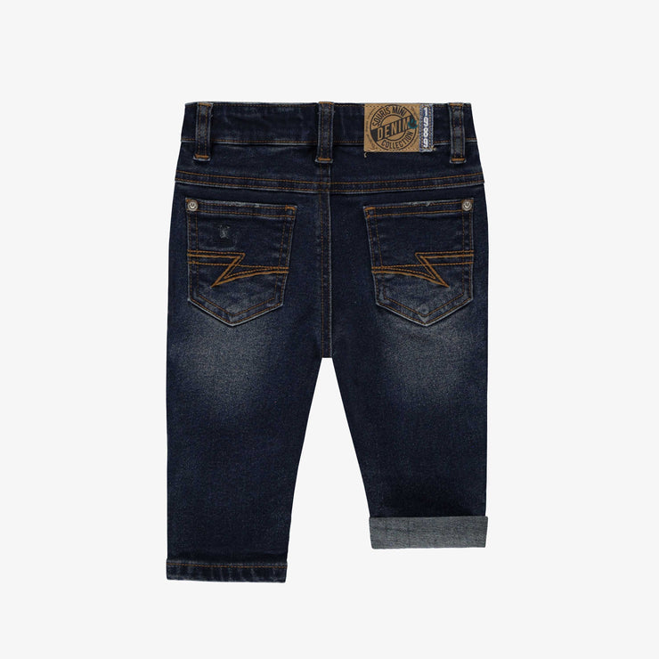 Dos du pantalon en denim bleu foncé effet délavé, bébé 