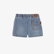 Dos du short en denim bleu à rayures, bébé 