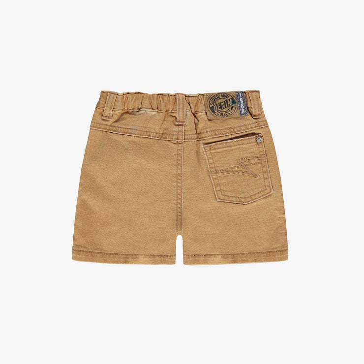 Dos du short de denim jaune ocre à effet délavé, bébé