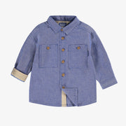 Chemise bleu chiné en coton chambray, bébé
