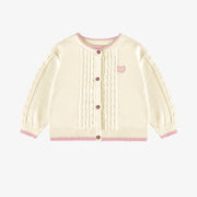 Cardigan en tricot crème avec torsades verticales, bébé