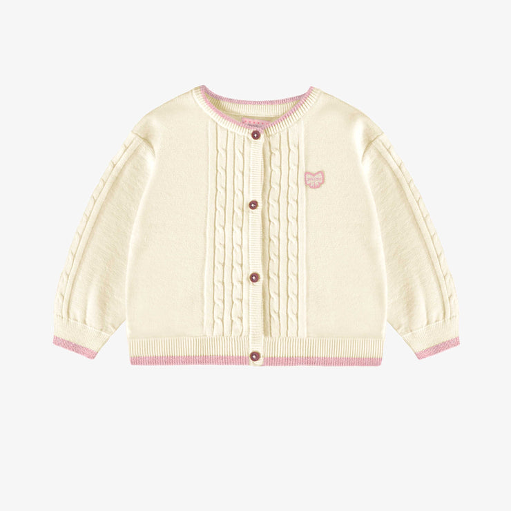 Cardigan en tricot crème avec torsades verticales, bébé