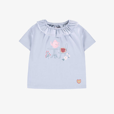 T-shirt bleu pâle avec volant et illustration, bébé