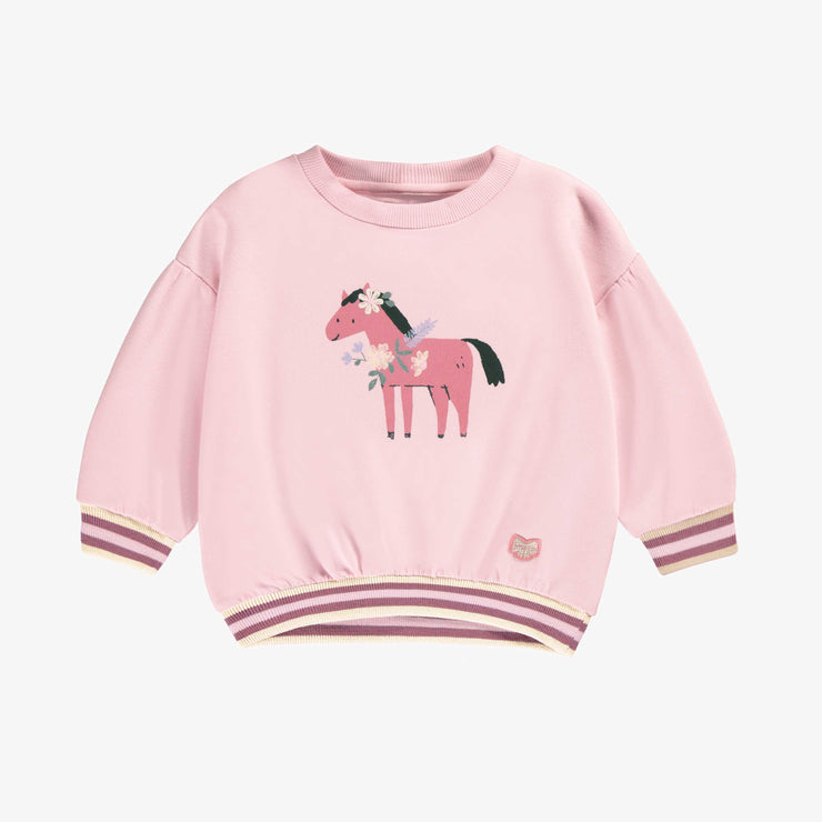 Chandail rose en coton français avec imprimé de cheval, bébé