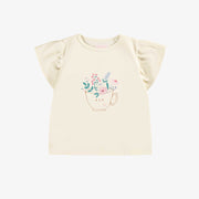 T-shirt crème avec volants et illustration, bébé