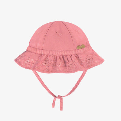 Chapeau cloche rose cendré avec broderie anglaise, bébé