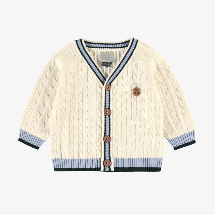 Cardigan en tricot crème avec torsades verticales, bébé