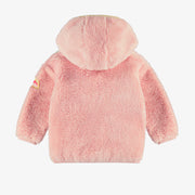 Dos de la veste à capuchon en peluche rose avec blocs de couleur, bébé