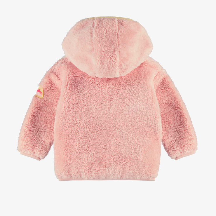 Dos de la veste à capuchon en peluche rose avec blocs de couleur, bébé