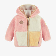 Veste à capuchon en peluche rose avec blocs de couleur, bébé