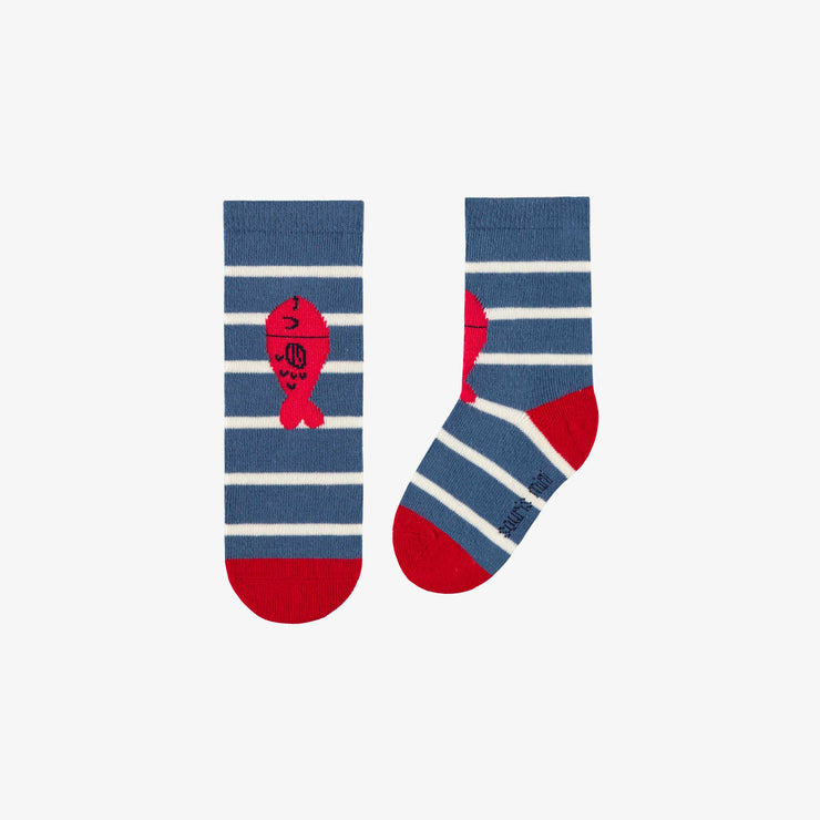 Chaussettes blanches et bleues à rayures avec poissons, bébé