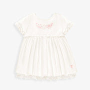 Robe blanche en jersey crêpé avec broderies de fleurs, bébé