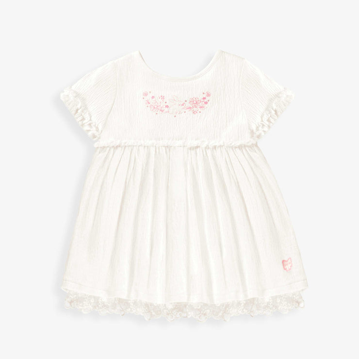 Robe blanche en jersey crêpé avec broderies de fleurs, bébé