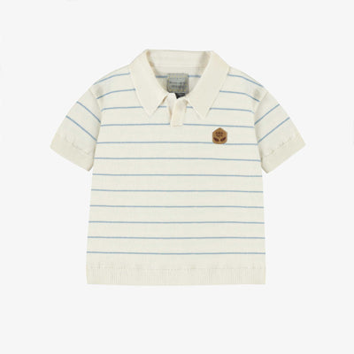 Polo crème et bleu en tricot à rayures, bébé