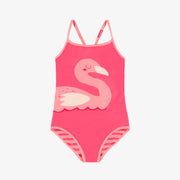 Maillot de bain une pièce rose réversible à rayures, enfant