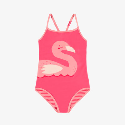 Maillot de bain une pièce rose réversible à rayures, enfant