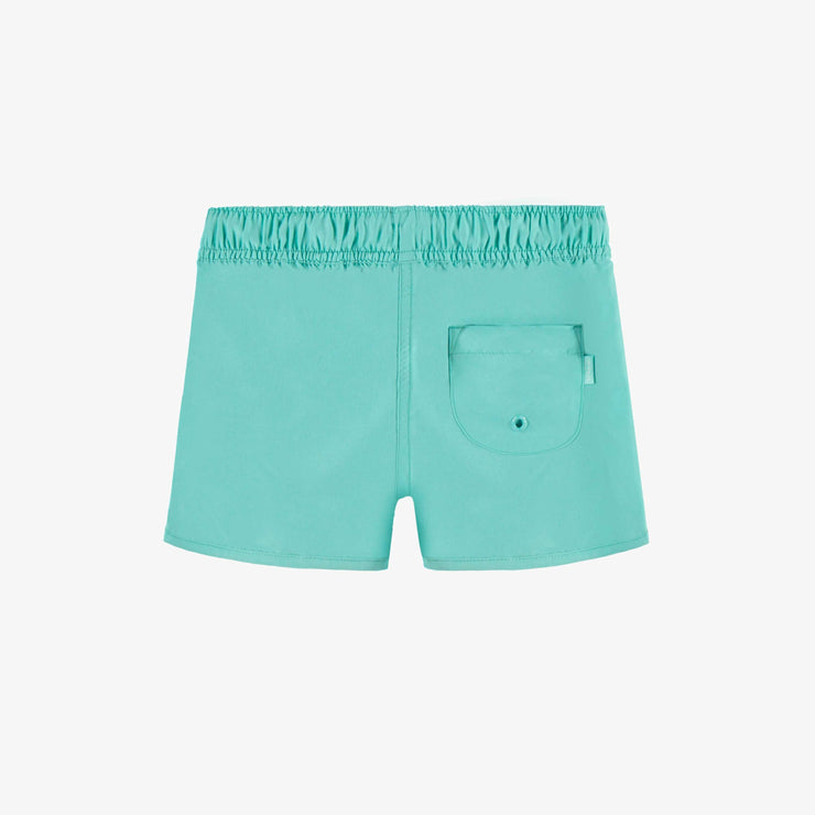Dos du short de bain turquoise en microfibre au look sportif, enfant