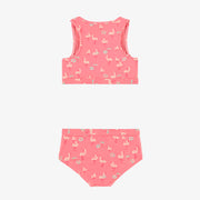 Dos du maillot de bain deux pièces rose à motifs de flamants, enfant 