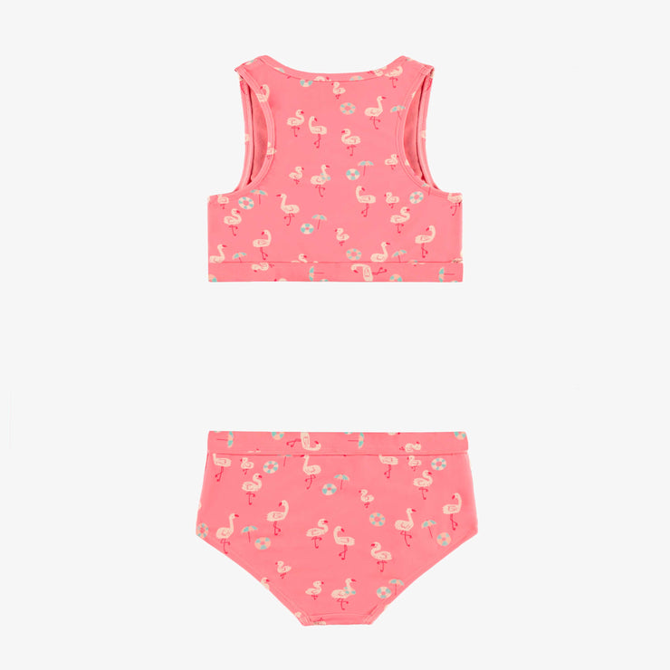 Dos du maillot de bain deux pièces rose à motifs de flamants, enfant 