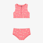 Maillot de bain deux pièces rose à motifs de flamants, enfant 